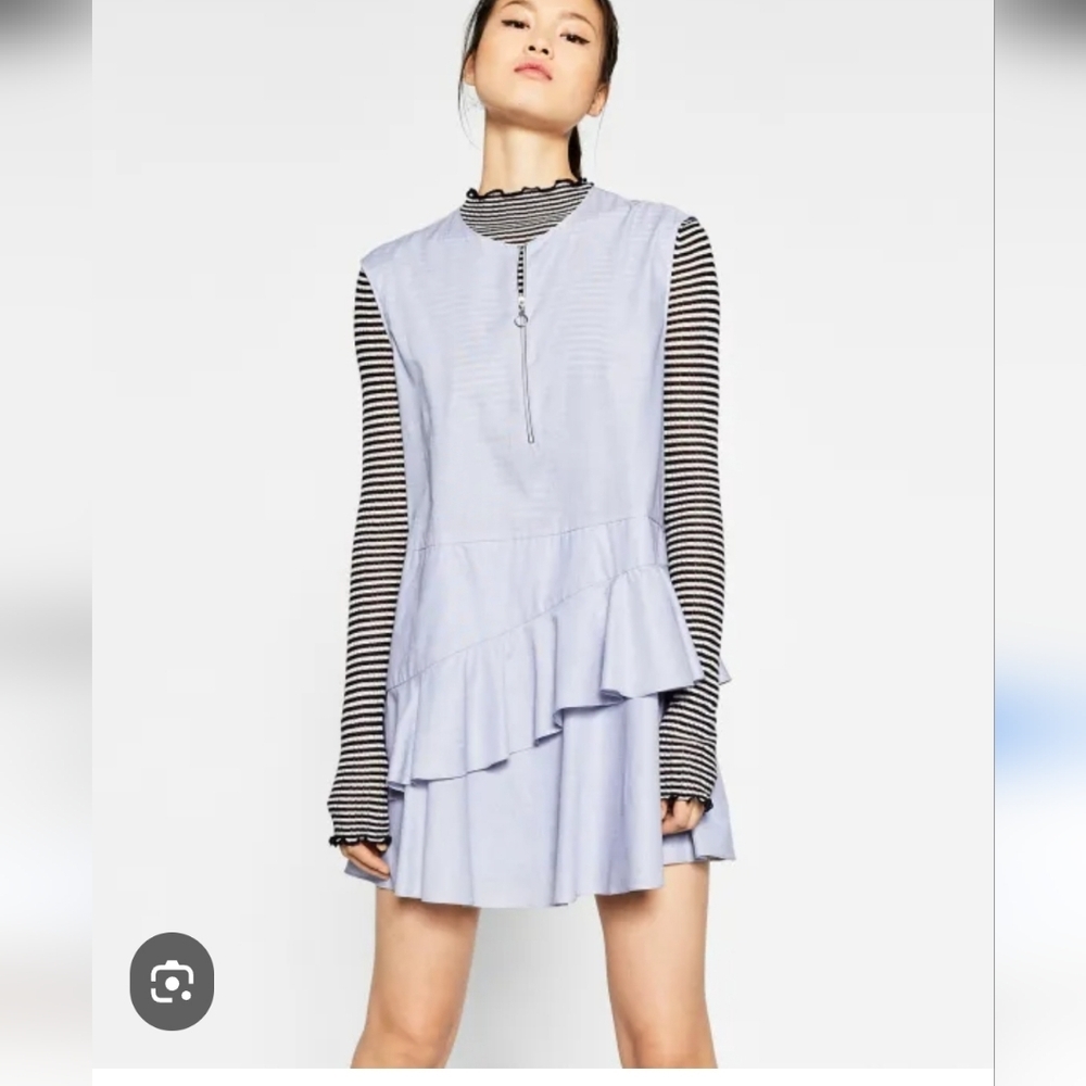 Zara Trafaluc Collection Sleeveless Ruffle Light Blue Cotton  Mini Dress Size XS